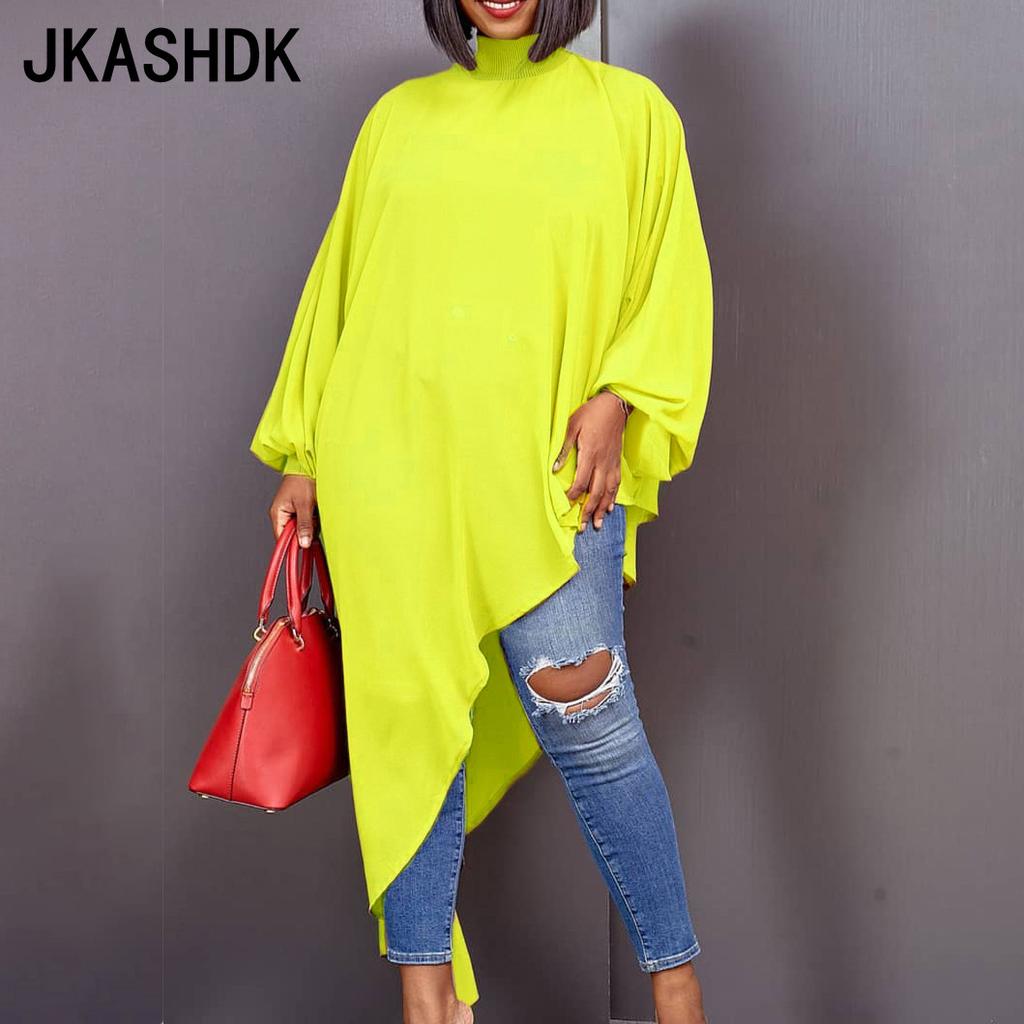 JKASHDK Damenmode Sommer Frühling Einfarbiger Druck Plus Size Lose Langarm Halber Rollkragenpullover Mittlere Taille Freizeitkleider