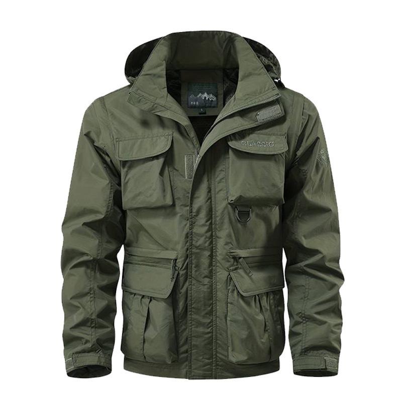 Outdoor Men's Spring and Autumn Plus Pocket Workwear Jacket with Detachable Sleeves, Men's Assault Jacket