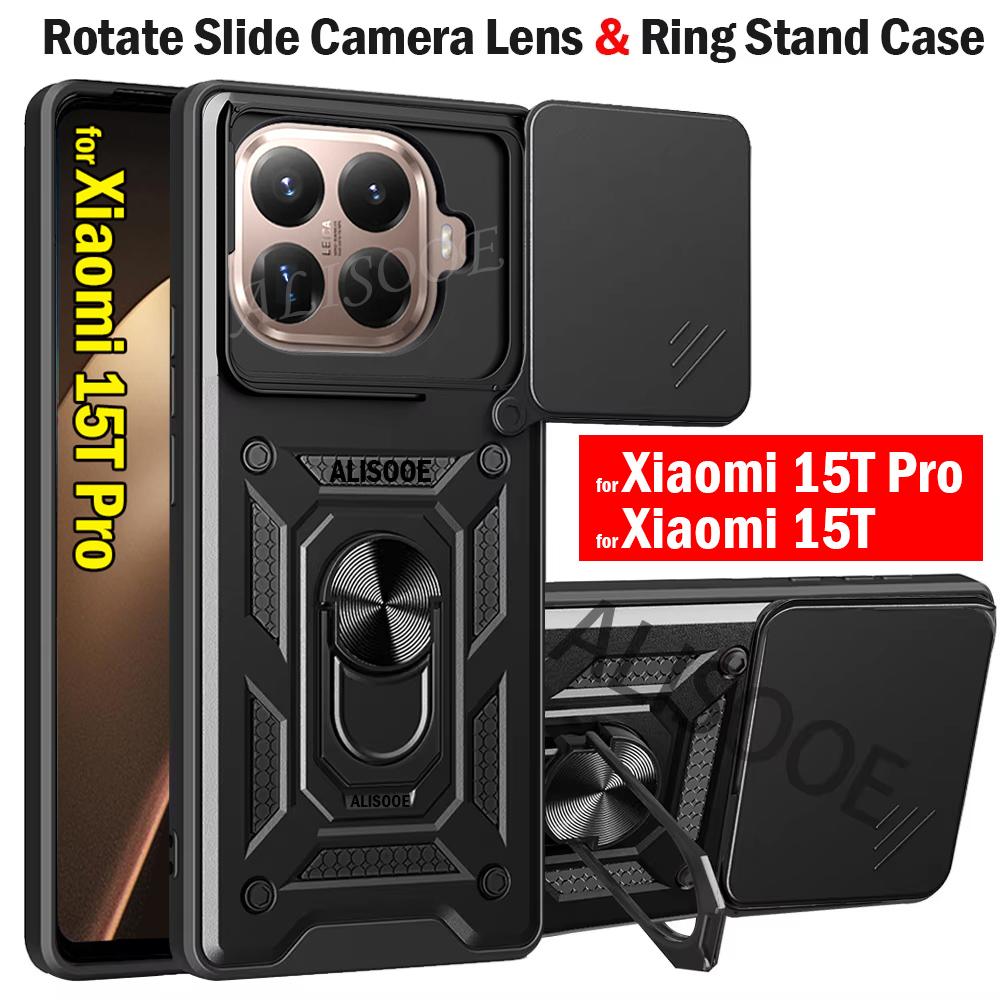 Schiebe-Kameraobjektivabdeckung für Xiaomi 15T Pro Hülle für Xiaomi Mi 15T Ring-Ständerhalter Vollschutz Handy Capa Funda