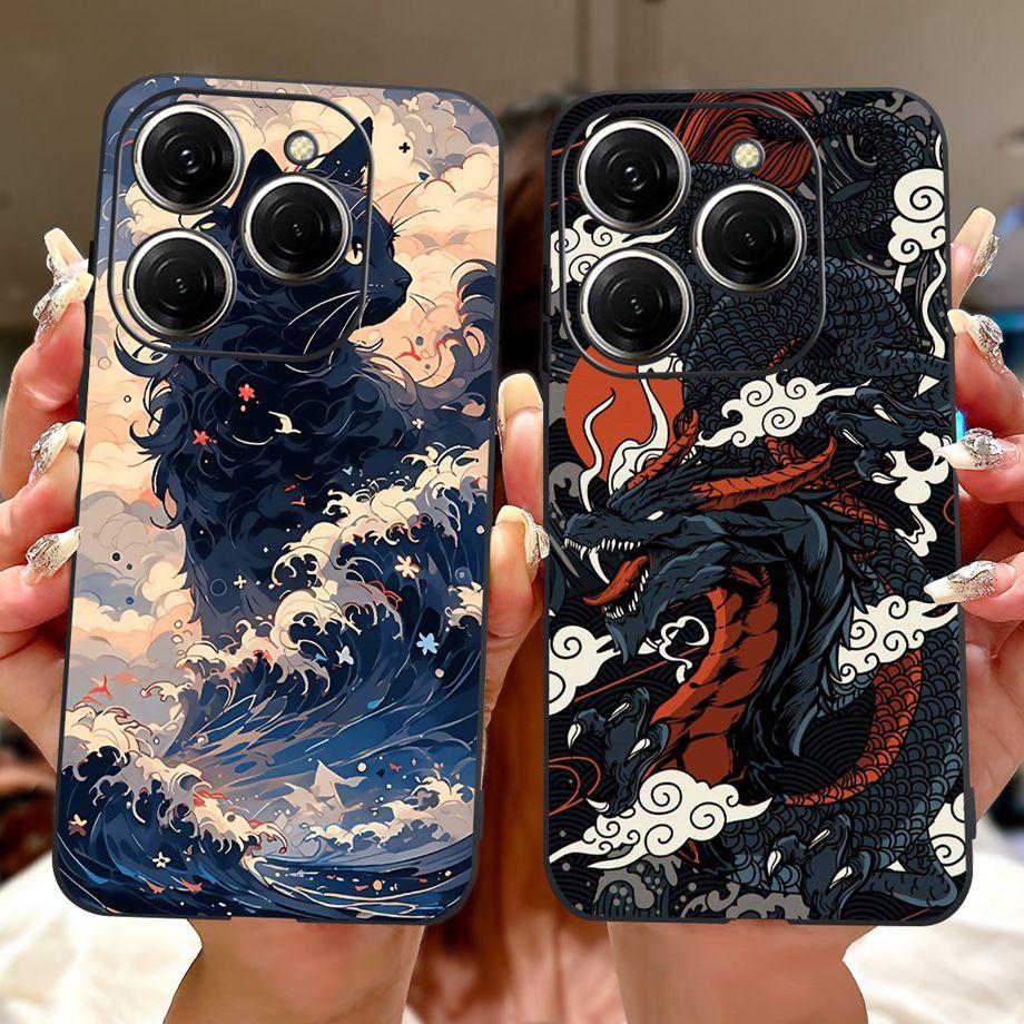 Dragon Koi Fish Landscape Phone Case For Tecno Spark 20 Pro Spark 20 20c 20Pro Plus Back Cover Soft TPU Cartoon Bumper KJ7 KJ6