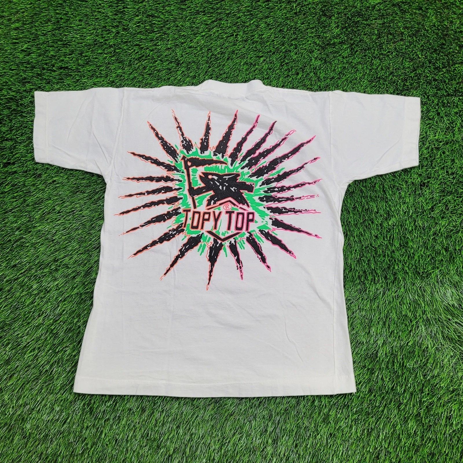 

Vintage 90s Topy-Top Shark Surf Shirt XS/S 18x24 White Neon Pink Green 4XL