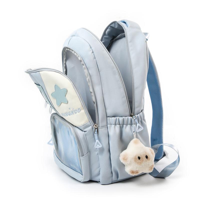 Cute Nylon Backpack for Women – Star Patch Design School Bag with Front Pocket for Everyday Use