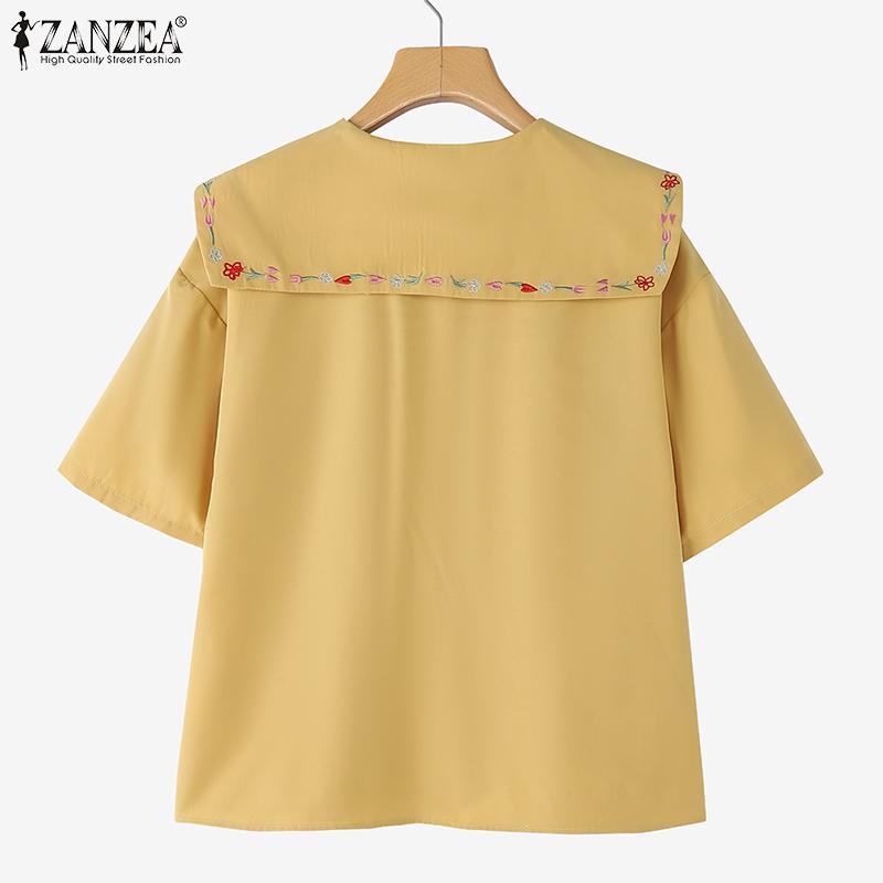 ZANZEA Bluză casual de vară cu mânecă scurtă, cu gât rotund, imprimeu