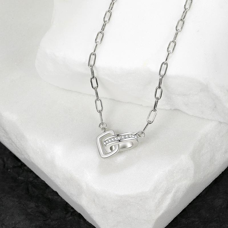 Full Diamond Double Ring Necklace Niche Design Clavicle Chain Lamp Luxury Cold Wind Pendant Premium Durable Quality
