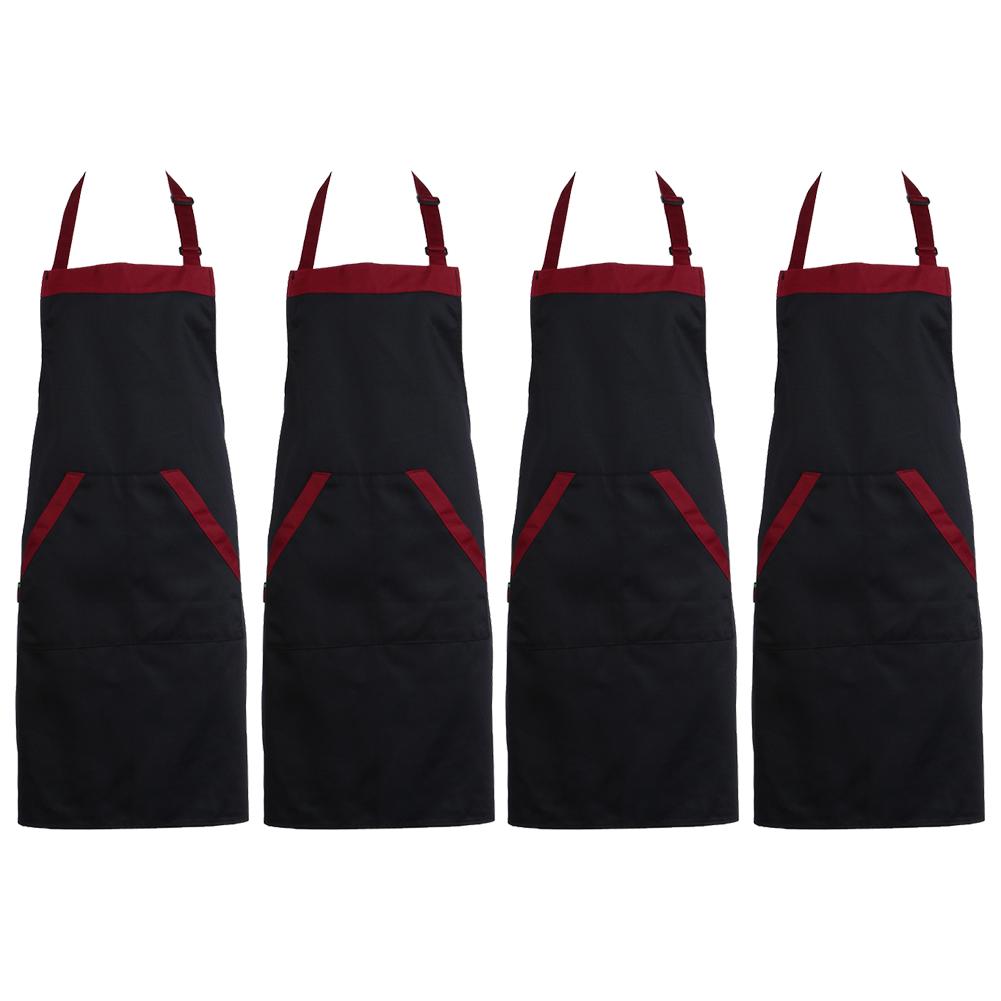 

Набор из 4 кухонных фартуков с 2 карманами, черный и красный, для шеф-повара, для работы в сфере общественного питания, для отелей и ресторанов.
