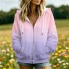 Women's Gradient Print Hooded Jacket with and Pockets for Casual