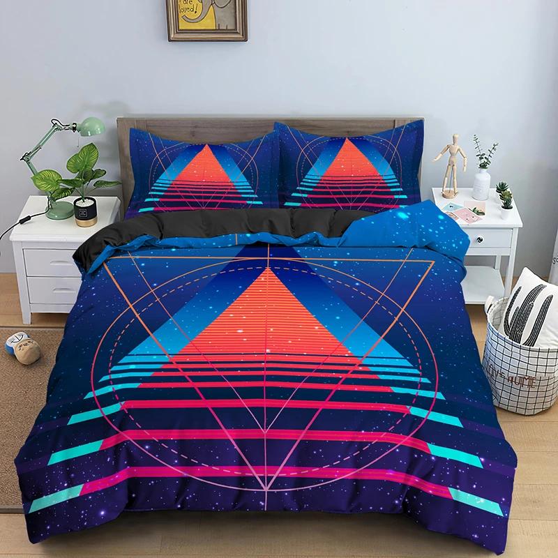 Abstract Modern Retro Neon Duvet Cover Set Single Double King Queen Size Geometic Bedding Set With Pillowcase Bedclothes 2/3Pcs