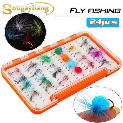Moscas para Pesca con Mosca 24 uds/caja Anzuelos para Pesca con Mosca Señuelos de Pesca con Mosca Seca Herramientas para Pesca