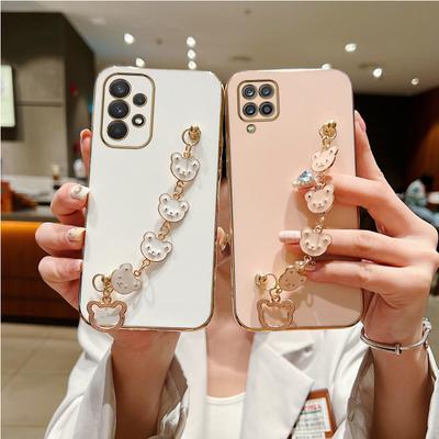 Bear Bracelet Holder Plating Silicone Phone Case for Samsung Galaxy A53 A73 A33 A52 A52s A72 A32 4G 5G A51 A71 A12 A31 A21S Fe Protective Cover