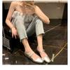 Leather Silver Mary Jane Single Shoes Women's One-Word Belt Square Head Flat Bottom Small Leather Shoes Soft Sole Pouch Shoes