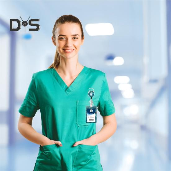 Identyfikator z smyczą, smycz dla nauczyciela z pionowym zwijaczem do identyfikatora i breloczkiem na klucze dla pielęgniarki, urzędnika, nauczyciela, personelu ochrony