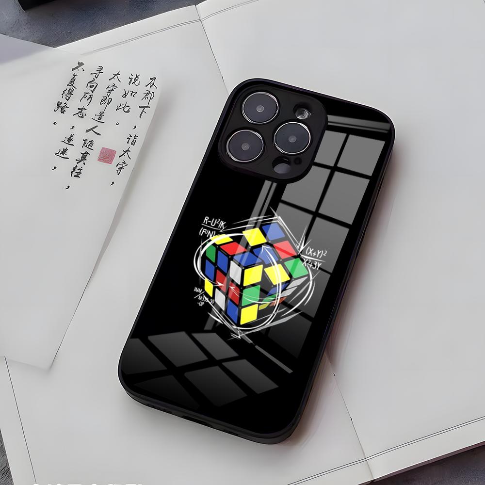 Cool Funny Rubiks Cube Phone Case For IPhone 17 Air 16 E Pro Max 15 14 13 Mini 12 Pro 11 Max Plus Black Glass Cover