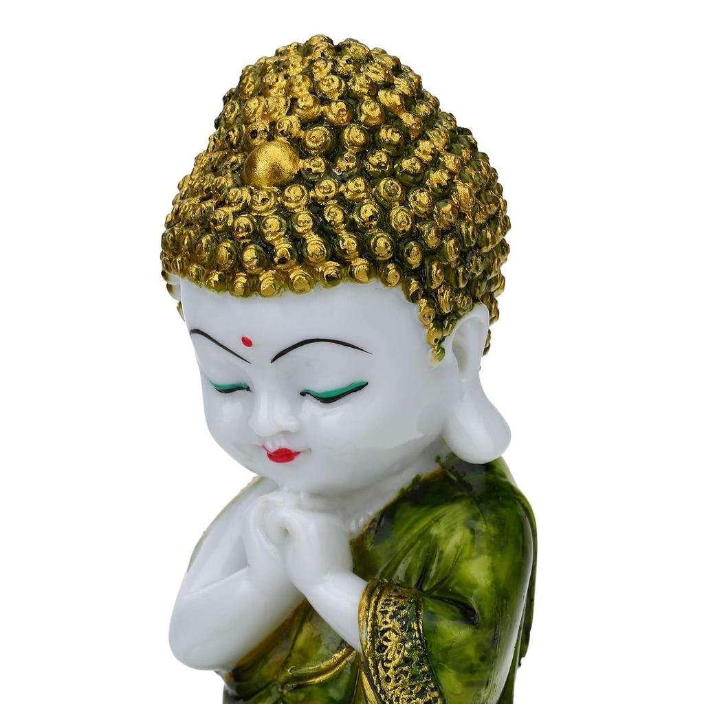 Figurka Buddy z żywicy poliestrowej Dekoracyjny eksponat Mały Mnich Dziecko Budda, (Zielony)