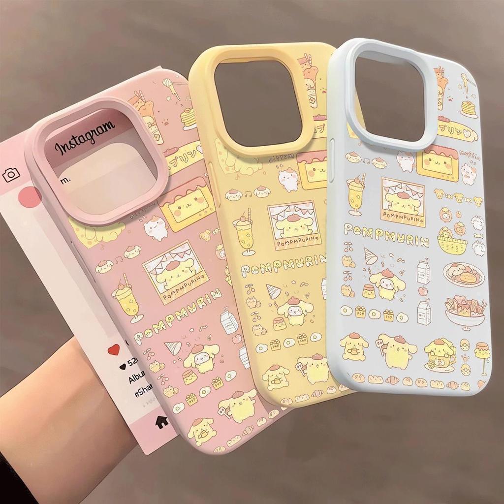 Pompompurin Dessert Telefoonhoesje voor 17 Pro Max/16 Pro/15 Pro/14 Plus/13 - Schattig & Creatief Kleefrijst Schaal Ontwerp