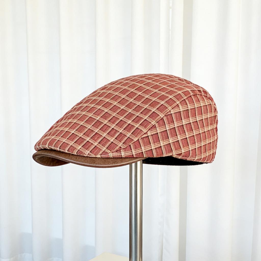 Retro plaid forward hat versatile beret autumn and winter warm face small literary newsboy painter cap