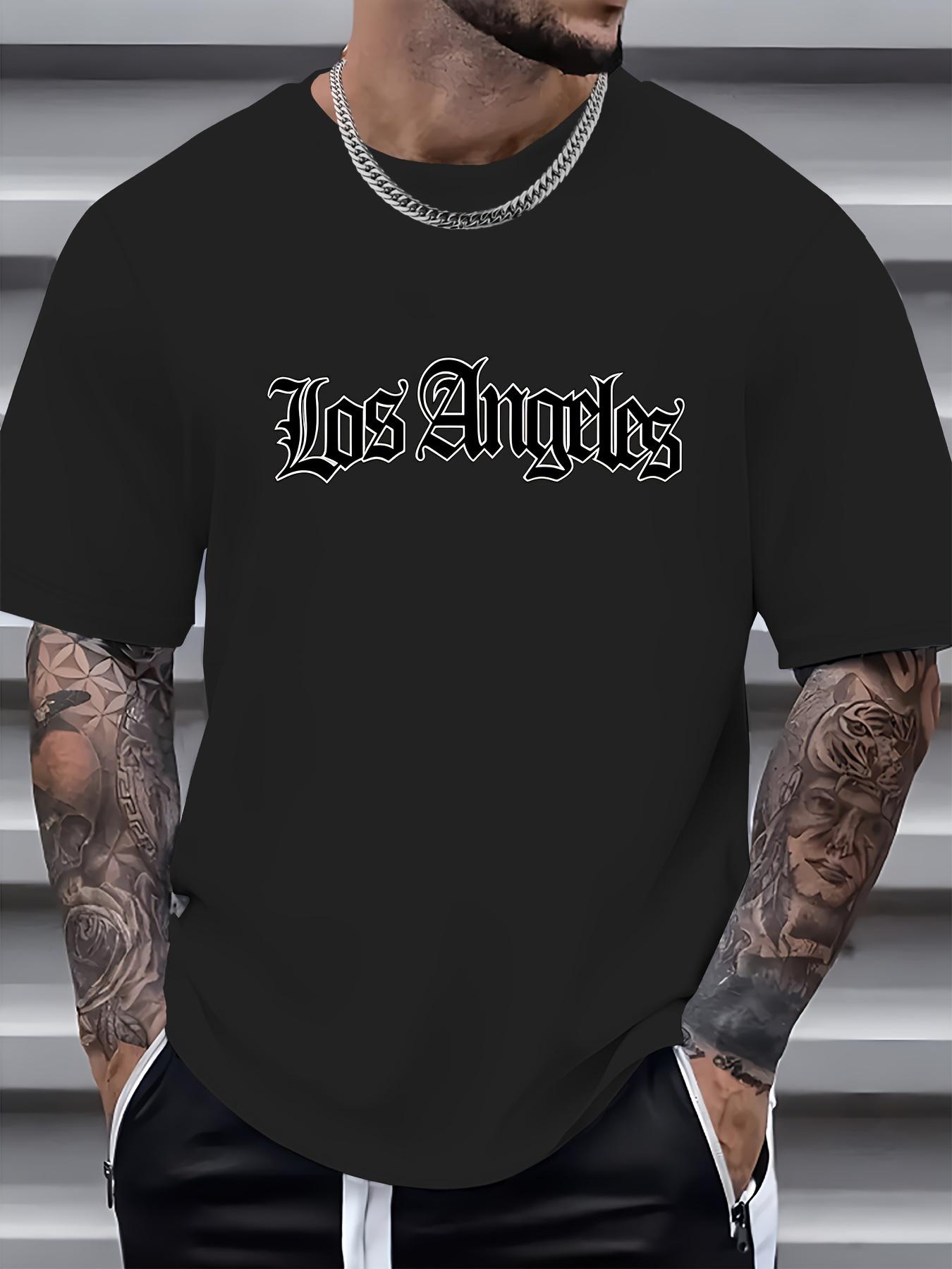 

Men s Summer 100% Cotton Fashionable Casual Loose Stylish Los Angeles Letter Graphic Print Round Neck Short Sleeve T-shirt Top 5XL різнокольоровий