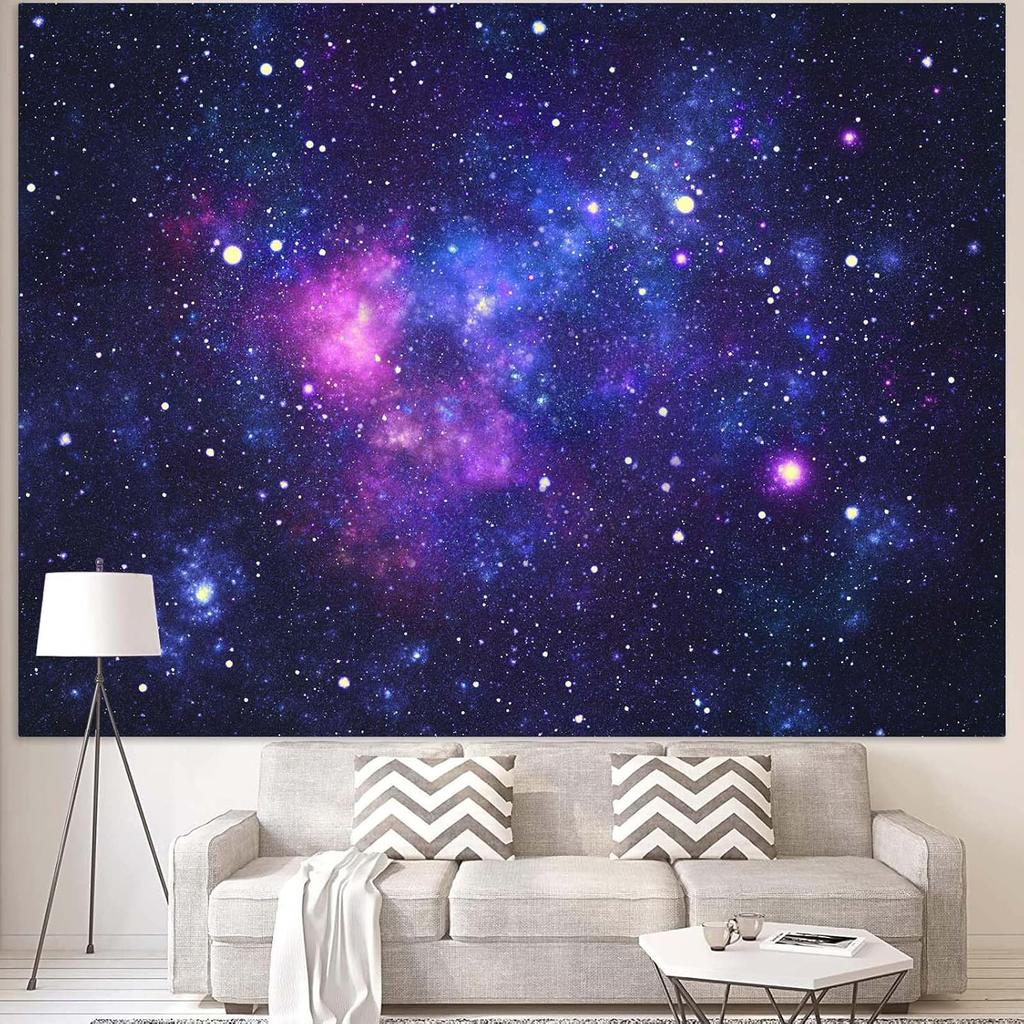 Faxdong Blacklight Galaxy Universe Space Tapestry, UV Reactive Starry Night Sky Mysterious Nebula Stars Ceiling Tapestries for B
