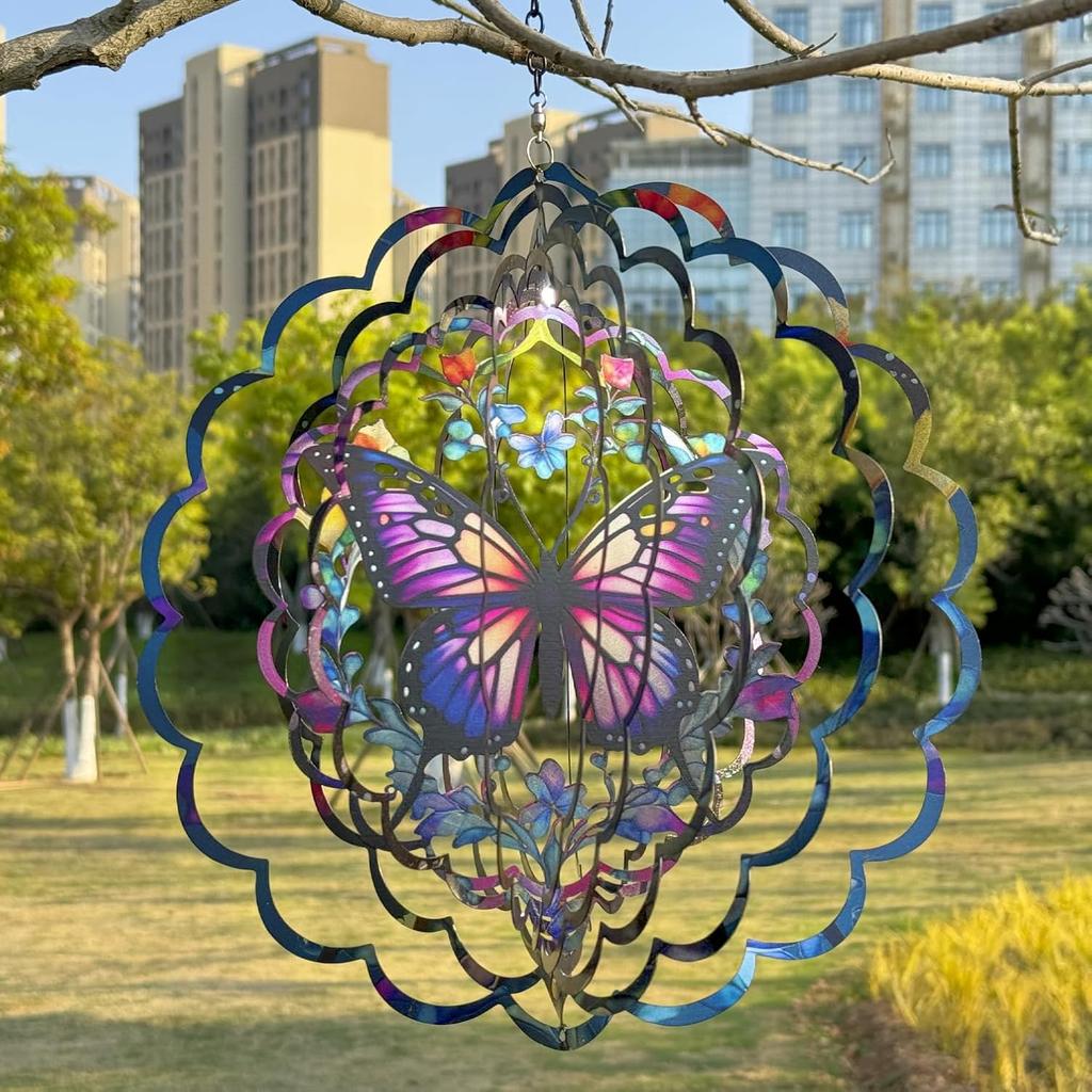 Wind Spinners Metal Butterfly - Butterfly Gifts for Women Mom Grandma Wife, Hanging Wind Spinner for Outdoor & Indoor Decorations, 12 Inch 3D Wind