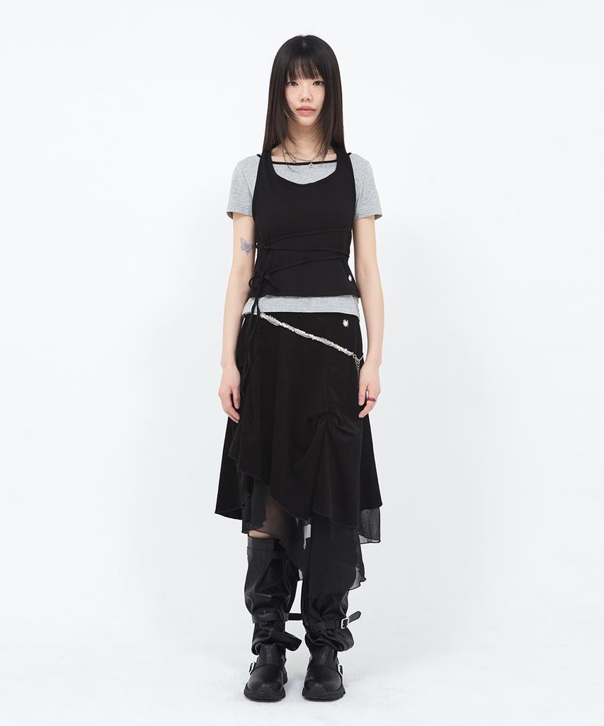Sekeondeusolteu Salt Shirred Layered Skirt (Black)