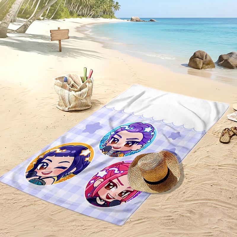 Kpop Demon Hunters Printed Beach Towel, Large Absorbent Quick Dry Towel for Summer Outdoor Swimming