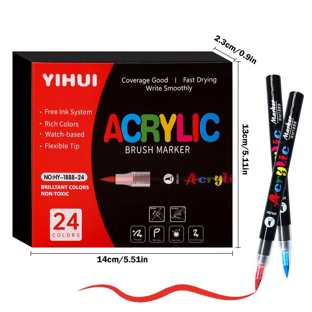 24 Colors Acrylic Paint Pens Liquid Brush Markers Set For Rock Ceramic Glass Painting