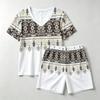 Summer Fashion Bohemian Style Geometry Pattern Printed V- Neck Short Sleeved T-Shirt And Shorts Set Women's and Men's T-shirt Shorts Set