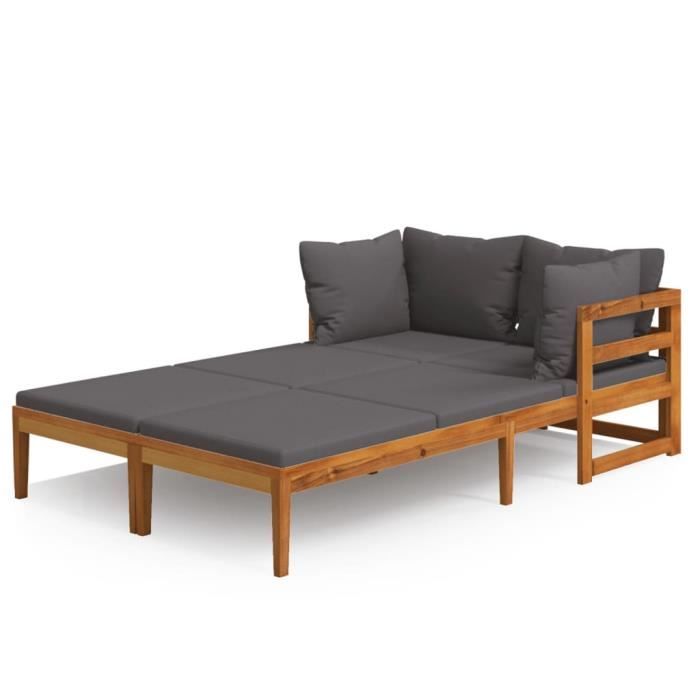 VidaXL Sun Loungers with Cushions Dark Grey 2 Pcs Solid Acacia 3087269