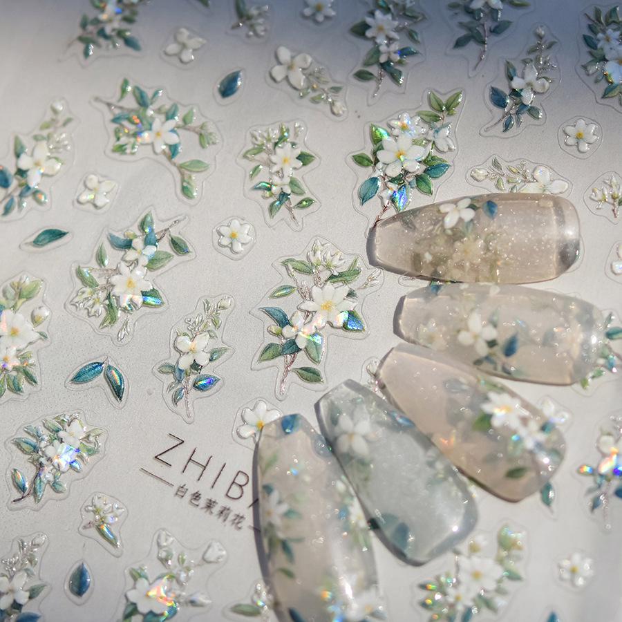 Tomoni Shell Light Retro Jasmine Nail Stickers - Style 3864