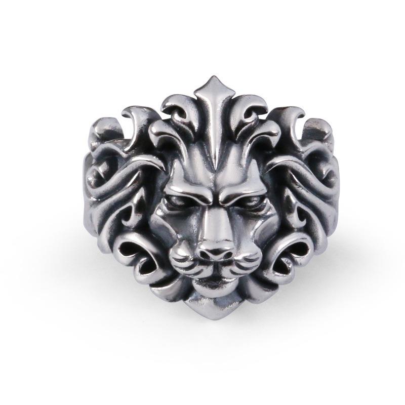 Mighty Lion Head Open Ring for Men, Personalized Fashion Retro Trendy Punk Hip Hop Ring