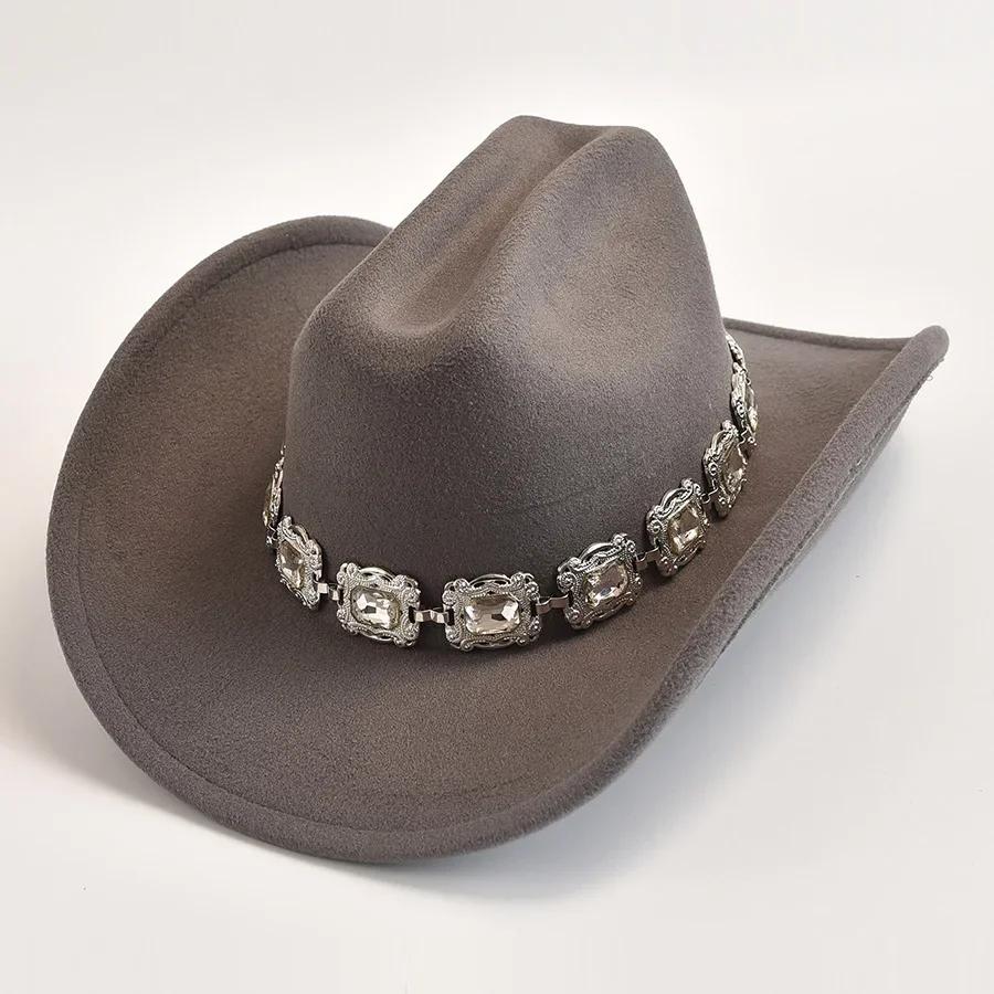 Artificial Wool Western Cowboy Hats for Women Vintage Roll Brim Gentleman Lady Cowgirl Jazz Hats