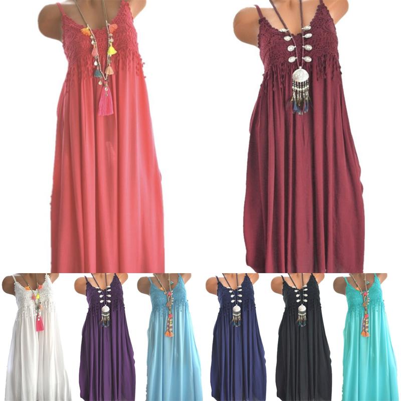 

Летние женщины Сексуальные кружева Лоскутное пляжное платье Свободный ремешок Мини-оборки Сарафан