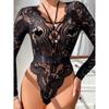 Outfitgirl Black Sexy Lace Sheer Long Sleeve Jumpsuit Female Silm Slim Looking Inner Bottoming Shirt Tops