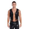 Men Sparkly Sequin Cowboy Vest Open Front Tassel Rivets Shiny Western Waistcoat for 70s Disco Club Parties
