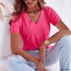 Summer Casual Short Sleeved Solid Color V-neck Women's T-shirts