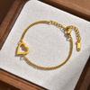 Open Heart Bracelet for Women, 18K Gold Plated Stainless Steel Thin Chain Bangle, Delicate Adjustable Heart Charm Jewelry