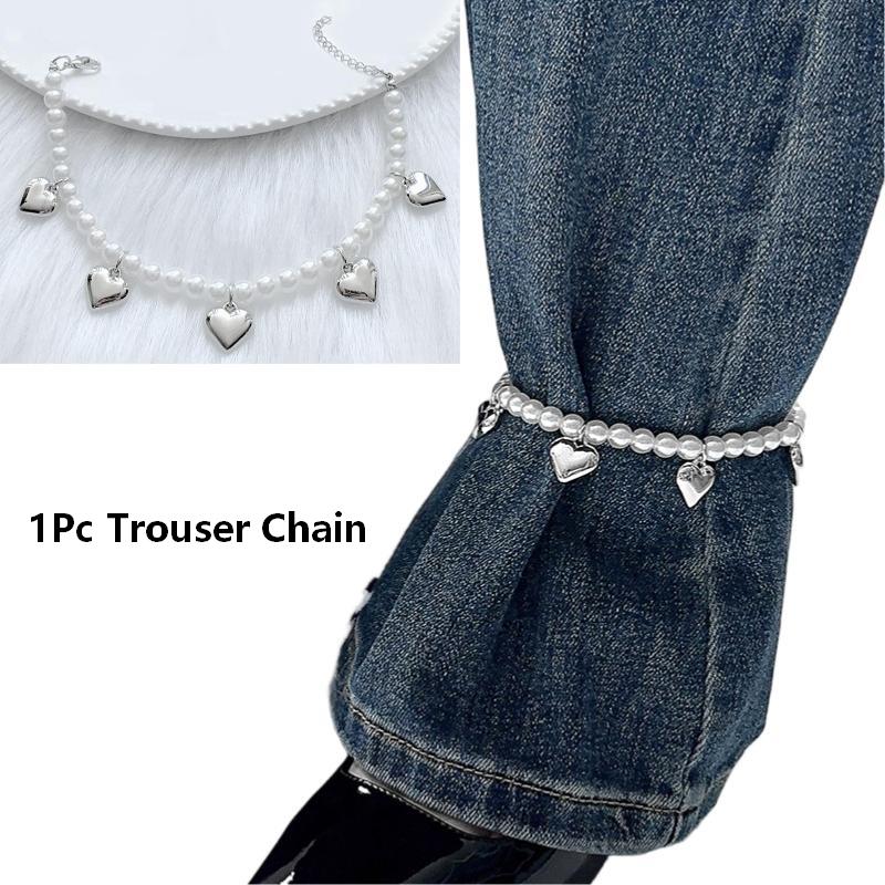 Imitation Pearl Anklet Trouser Chain With Spike Charms Adjustable Punk Style Ankle Bracelet Women Jeans Decor Fashion Jewelry