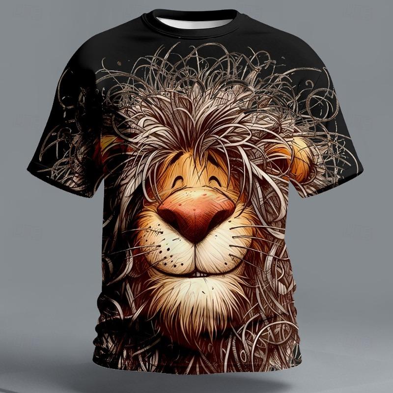 

Men s Animal Lion Funny 3D T Shirt Loose Men Short Sleeve T-shirt Outdoor Casual Streetwear Party Holiday Summer Spring Clothing XXS