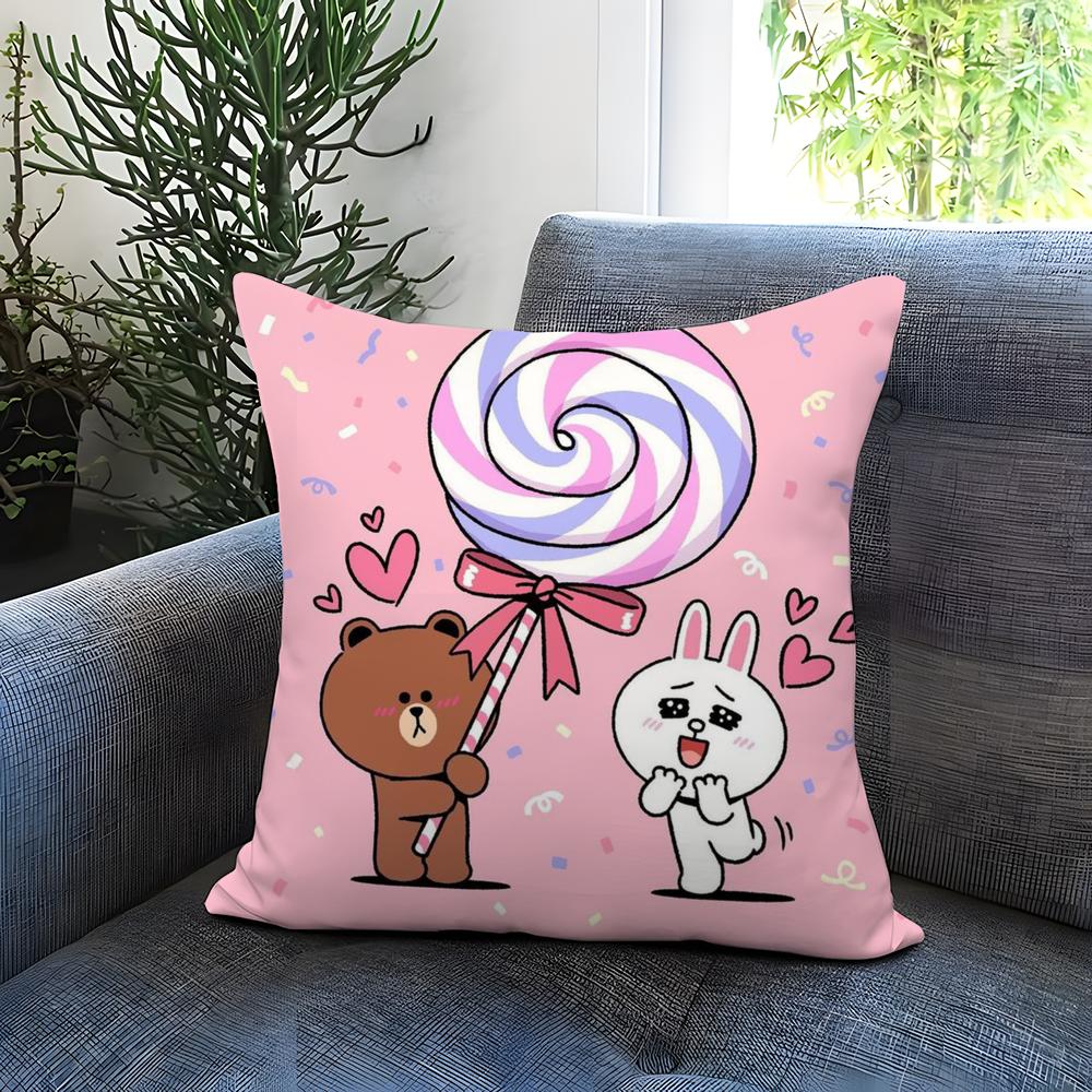 Line Town Brown Bear and C-Cony Cushion Cover Comfortable Reversible Pillow Cover Ideal for Car Sofa Bedroom & Beyond