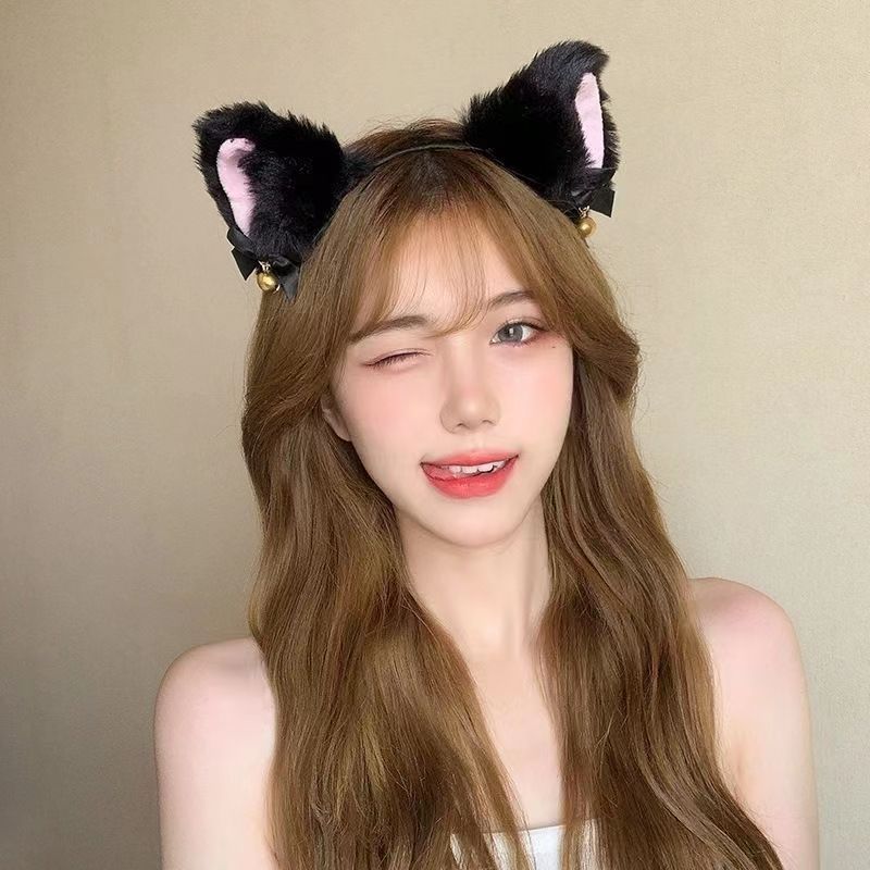 Fashion Fox Cat Ear Hair Band Popular Plush Cat Ear Headband Black White Soft Hairband with Bells Party Cosplay Hair Accessories