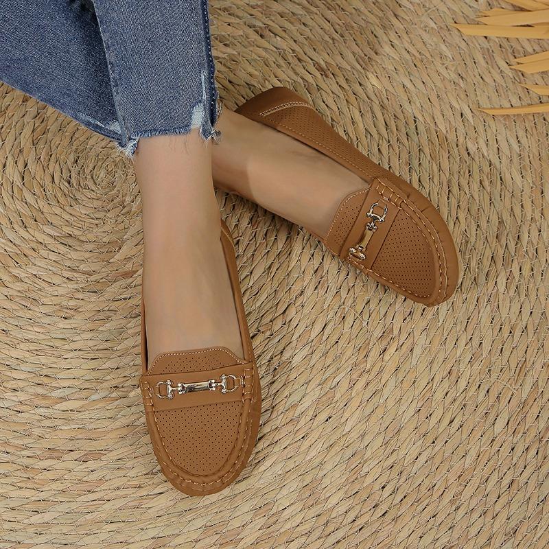 Fashion 2025 Ladies Shoes slip-on Women's High heels Fashion Metal decoration new plus size Light soft bottom comfortable flat low heels