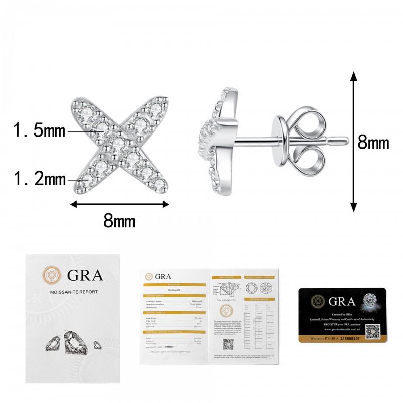 Sterling X-Shaped Cross Earrings With Lab-Created Moissanite Stones Women Minimalist Fashion Jewelry