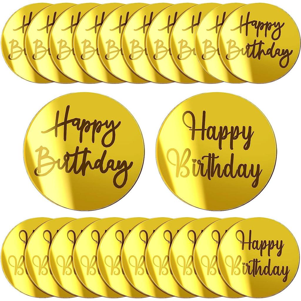 20pcs Acrylic Cake Disc Cupcake Toppers Mirror Acrylic Cake Toppers Round Birthday Engraved Topper Charms
