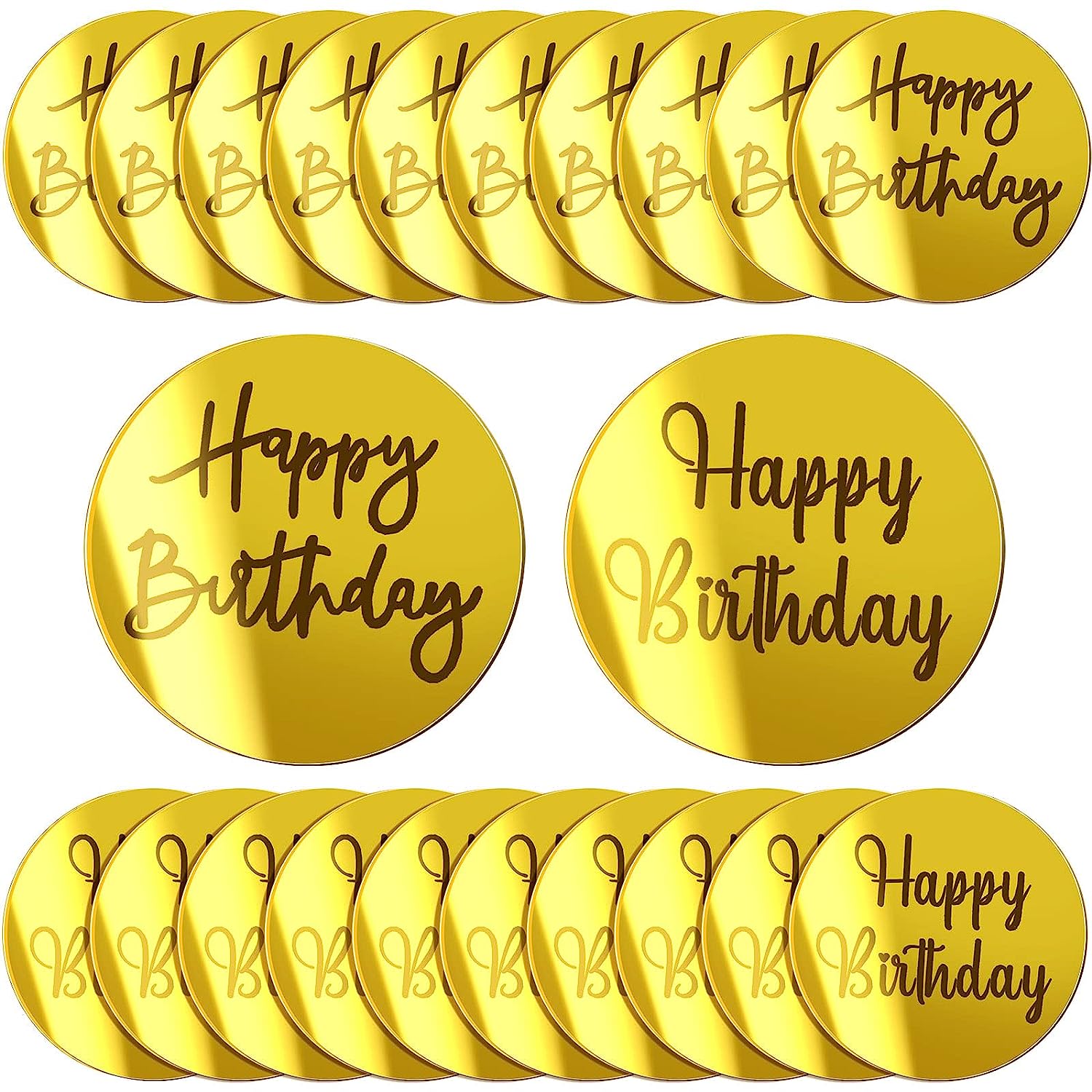 

20 шт. Акриловые диски для торта, топперы для кексов, зеркальные акриловые топперы для торта, круглые топперы с гравировкой для дня рождения, шармы L золотой