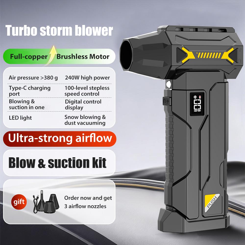 

Powerful Turbo Blower 580000 RPM Cordless Air Blower with Vacuum Kit 380g Blowing Force Turbo Fan with LED Lighting Car Cleaning