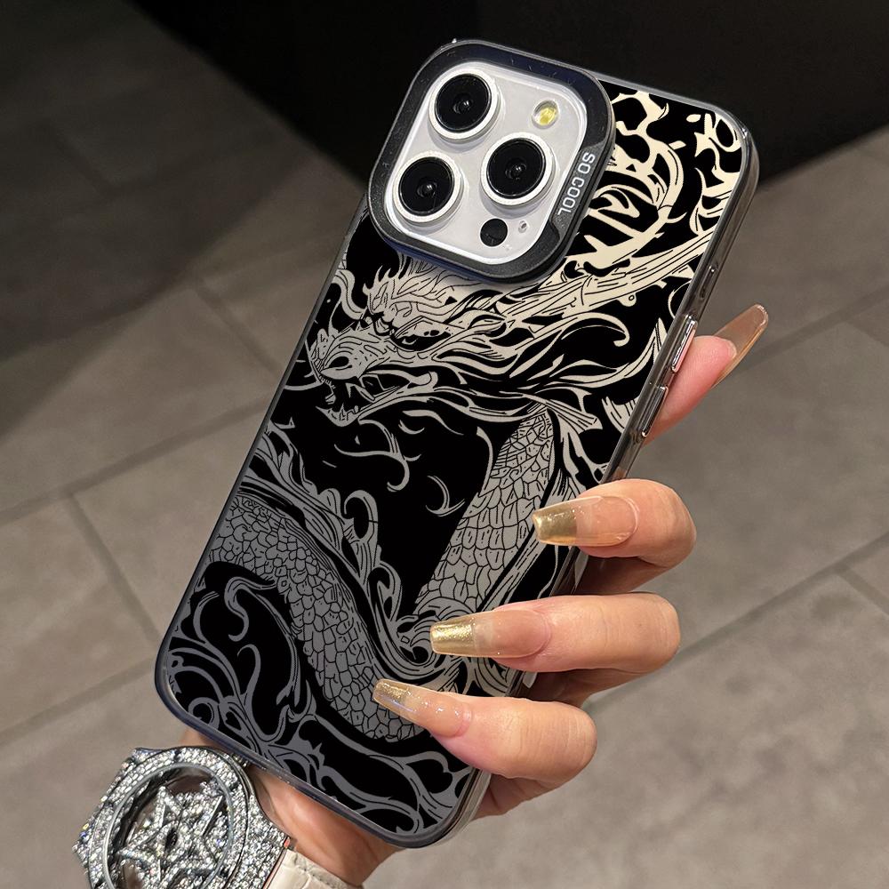 Cool Black Dragon Phone Case for Xiaomi Redmi 15C 14C 13C 12C 10 Note 15 14 13 12 Pro Plus 4G 5G Silver Hard Cover