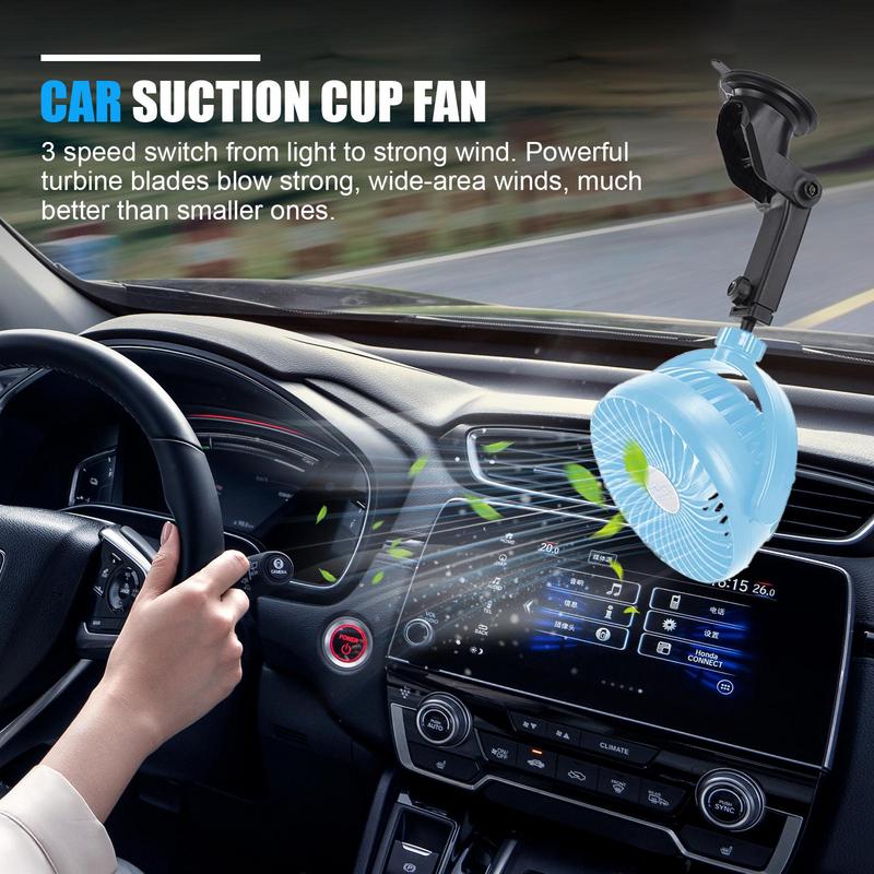 Battery Powered Fan For Car Rechargeable Fan Portable Rechargeable Quiet 360 Adjustable Suction Cup 3 Speed Ventilating Blower