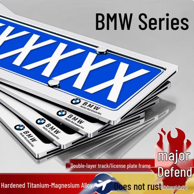 Ramka ochronna na tablicę rejestracyjną BMW do Serii 3, 5 oraz X1-X5 - Pogrubiony uchwyt ze stopu aluminium.