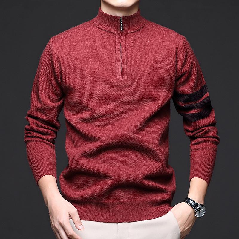 Manzibo Men's Half-Zip Jacquard Knit Stand Collar Sweater - Breathable Casual Autumn/Winter Pullover