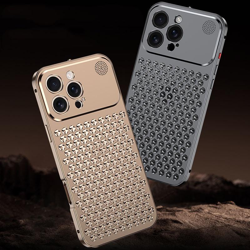 Husă de lux din aliaj de aluminiu cu grilă goală pentru iPhone 16 Pro Max 15 Plus 14 Pro 13 12 Disipare căldură Rezistent la șocuri Subțire Husă telefon