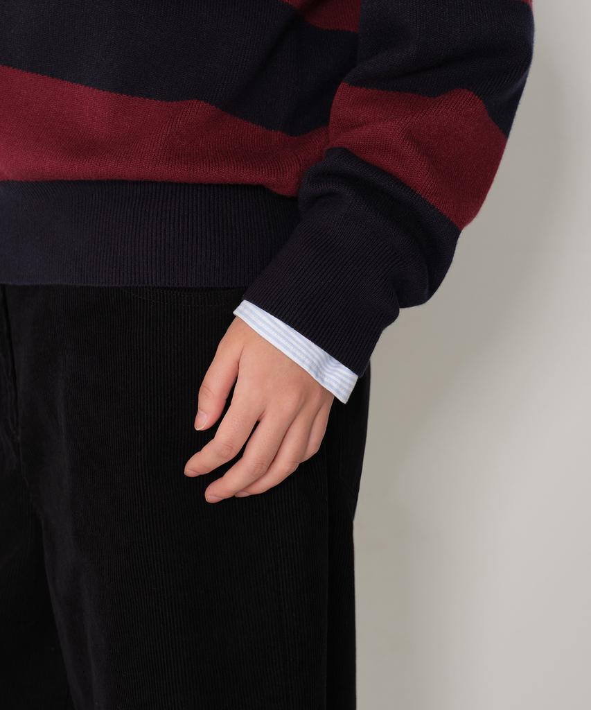 MUSINSA STANDARD WOMAN Women'S Bold Stripe Collared Knit [Burgundy]